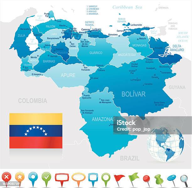 Map Of Venezuela States Cities Flag And Navigation Icons Stock