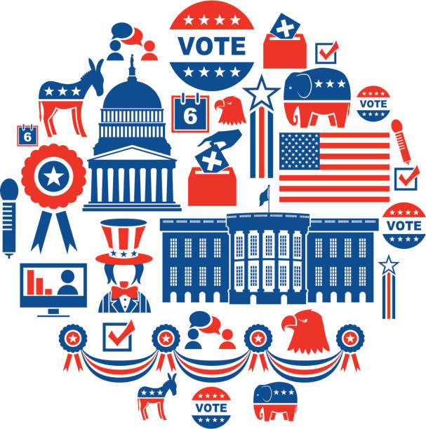 illustrazioni stock, clip art, cartoni animati e icone di tendenza di elezioni americane icona set - interface icons election voting usa