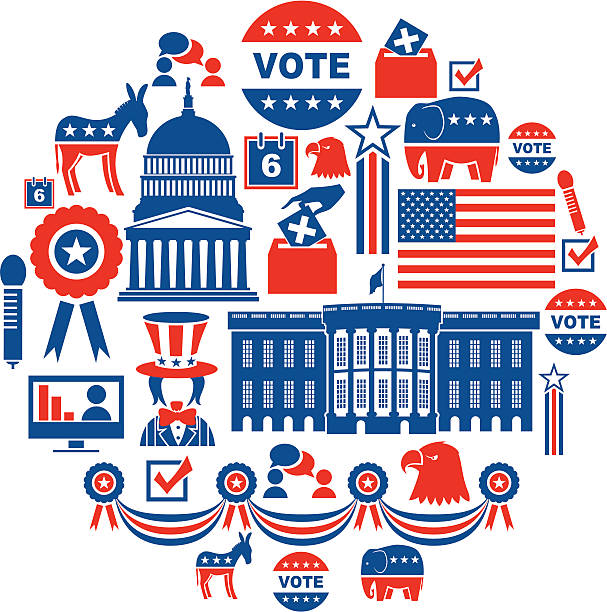 сша выборы значки set - politics american culture government democratic party stock illustrations