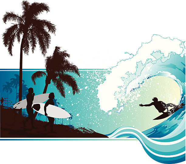 surfing-landschaft - lifestyle sports and fitness travel locations water stock-grafiken, -clipart, -cartoons und -symbole