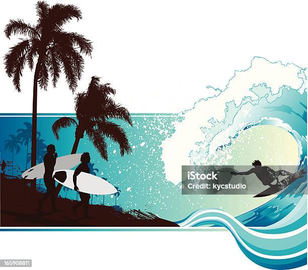 Surfing Krajobraz - Stockowe grafiki wektorowe i więcej obrazów Fala - Woda - Fala - Woda, Surfing, Ilustracja