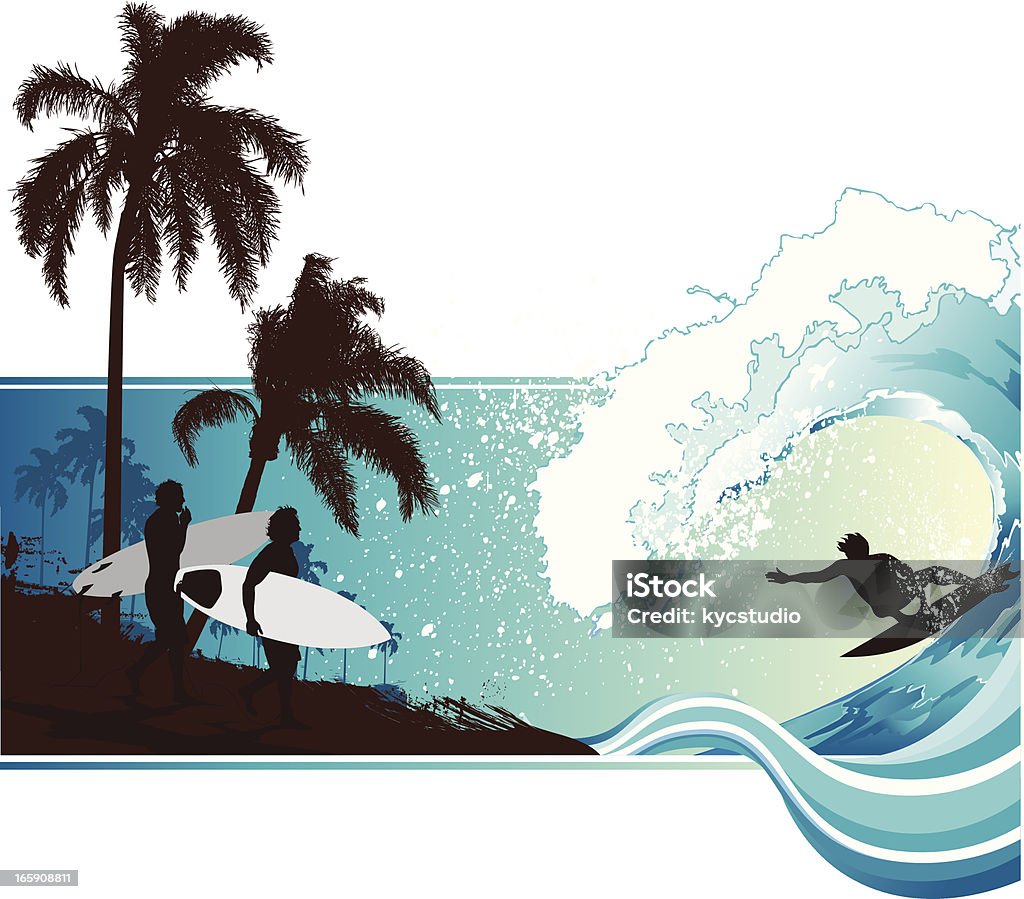 Paisagem de surfe - Vetor de Onda royalty-free