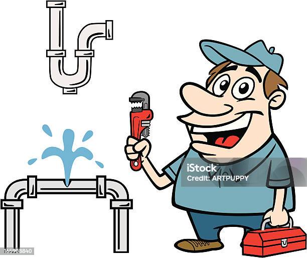 Plumber Fixing Leak Stock Illustration - Download Image Now - Leaking, Water, Cartoon
