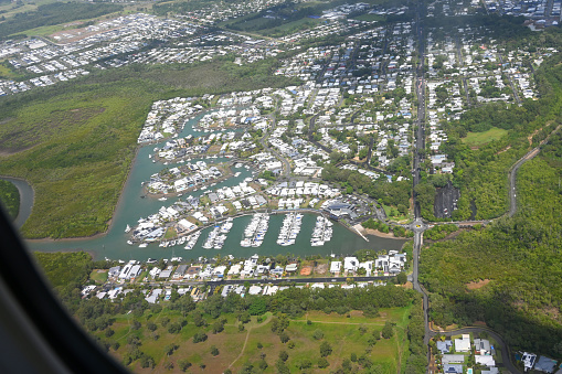 View from an aeroplane window when flying into Cairns in Australia