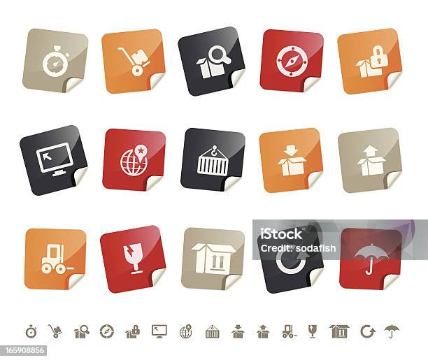 Vetores de Logística Icons Sticky Series e mais imagens de Aviso de frágil - Aviso de frágil, Bússola, Cadeado