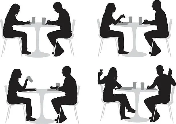 Vector illustration of Silhouette of couple in a restaurant