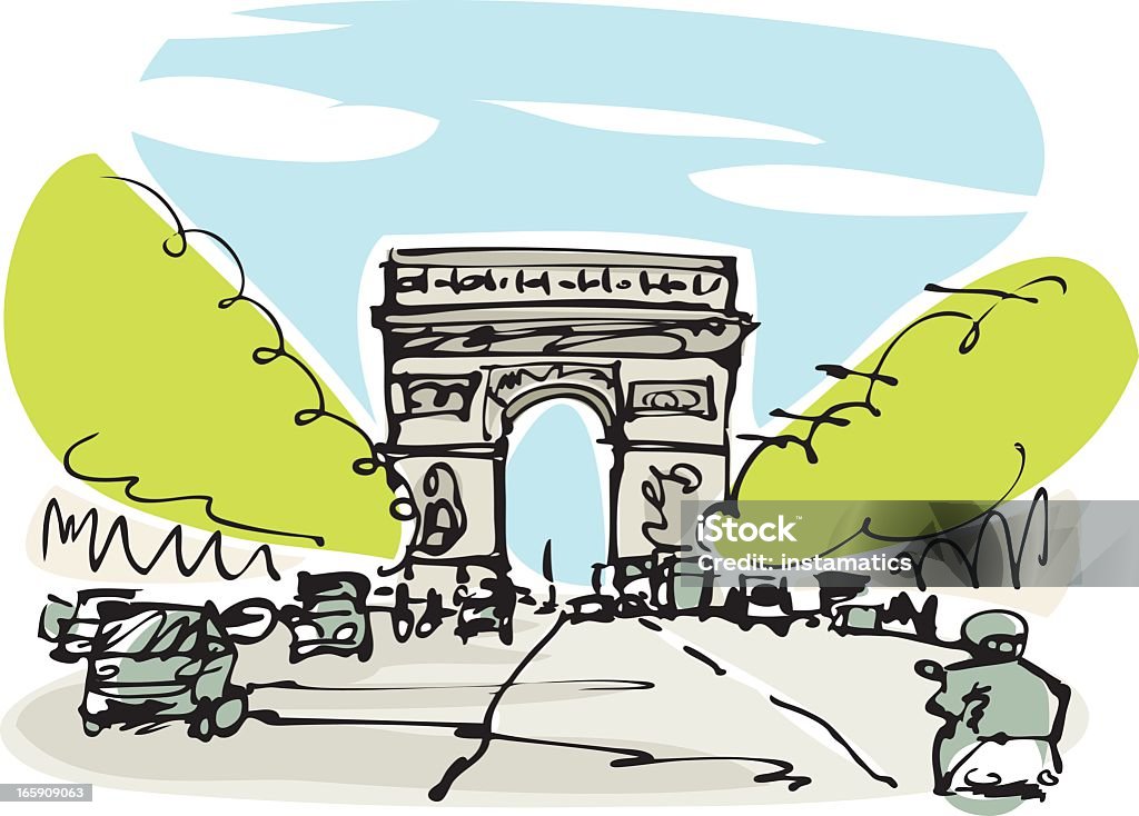 Avenue des Champs-&#201;lys&#233;es Drawing of the Avenue des champs-elysees and the Arc de Triomphe. With XXXL JPG. Avenue des Champs-Elysees stock vector