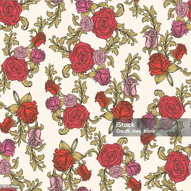 Roses Seamless Pattern Stock Illustration - Download Image Now - Art Deco, Rose - Flower, Abstract