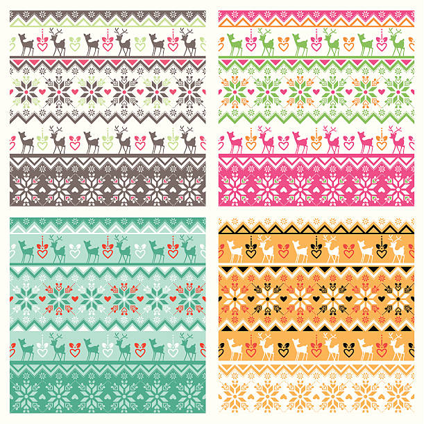 Scandinavian pattern swatch seamless pattern tiles - 4 variations - simply drag and drop into your swatches palette - easy to edit global colors valentinstag stock illustrations