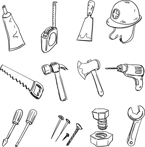Vector illustration of Tools collection in black and white