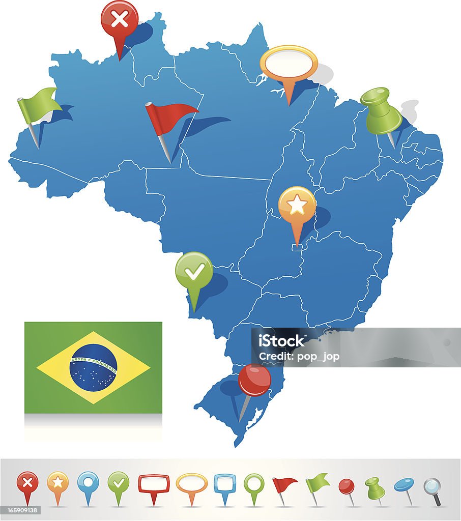 Mapa de Brasil con iconos de navegación - arte vectorial de Mapa libre de derechos