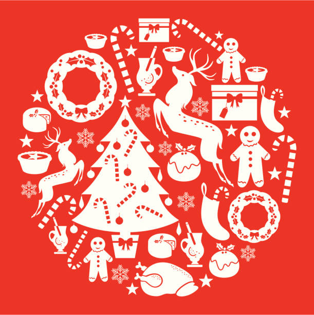 Red Christmas set A set of christmas icons. christmas pudding stock illustrations