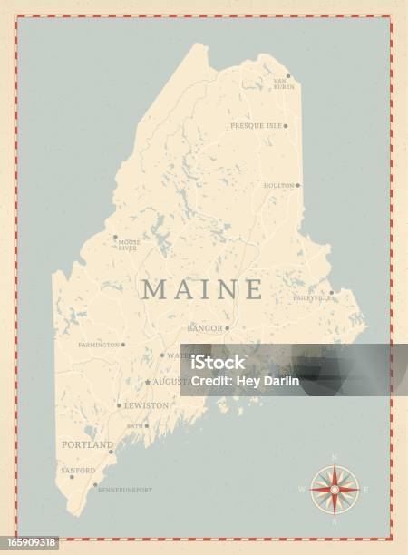 In Stile Vintage Maine Mappa - Immagini vettoriali stock e altre immagini di Maine - Maine, Carta geografica, Illustrazione