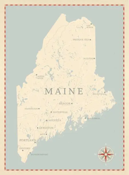 Vector illustration of Vintage-Style Maine Map
