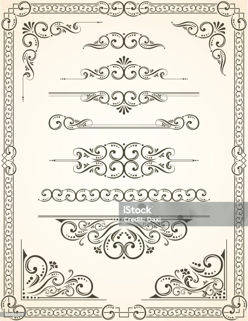 Vectorized Scroll Set and Blanc Certificate Vector Illustration of Certificate - Diploma and Decorative Dividers and Corners Corner stock vector