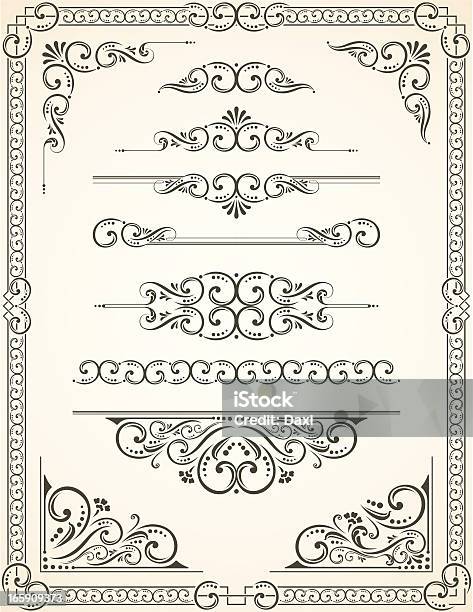 Vectorized Scroll Set And Blanc Certificate Stock Illustration - Download Image Now - Corner, Ornate, Retro Style