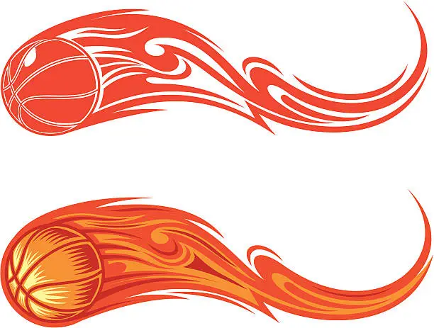 Vector illustration of Two flaming basketball icons on white