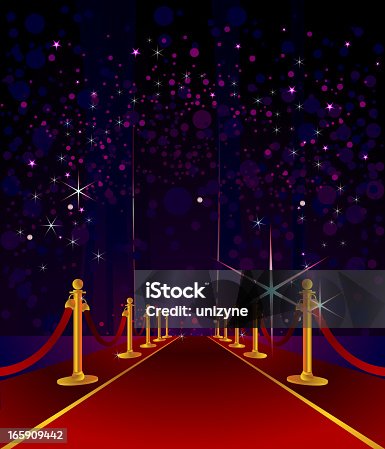 istock Cartoon red carpet with stars in night sky background 165909442