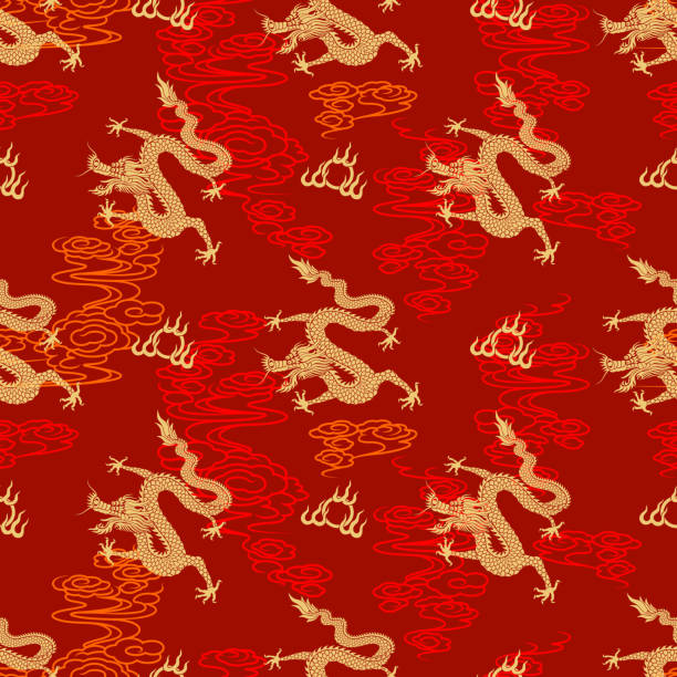 Seamless Chinese Dragon Pattern Seamless Chinese dragon pattern asian mythology stock illustrations