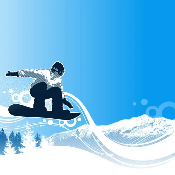 Vector illustration of Illustrated snowboarder making a jump