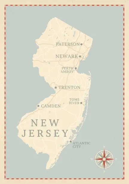 Vector illustration of Vintage-Style New Jersey Map