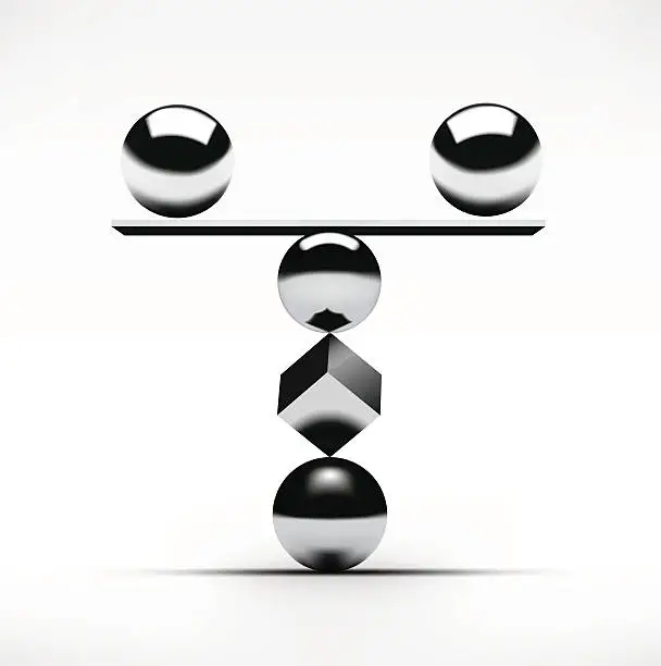 Vector illustration of Balance concept featuring balls and a square with a ledge