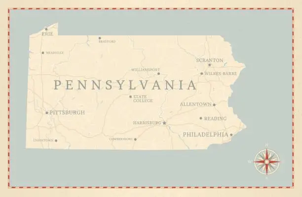Vector illustration of Vintage-Style Pennsylvania Map