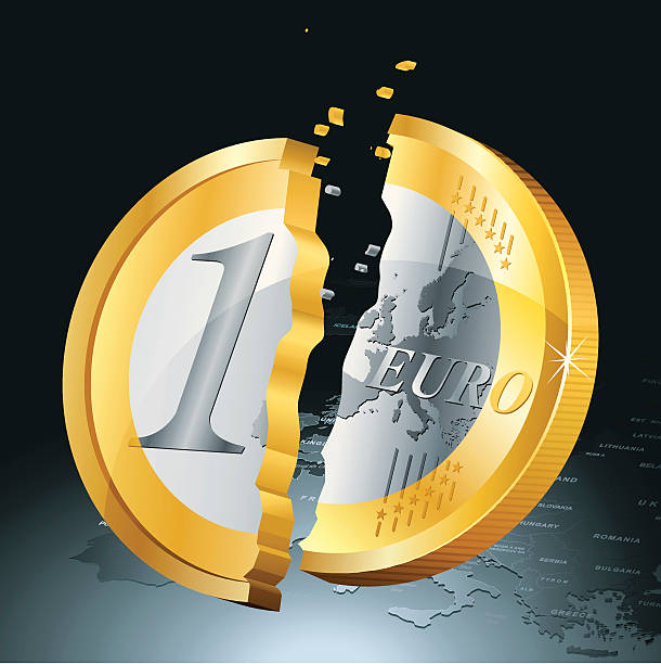 illustrazioni stock, clip art, cartoni animati e icone di tendenza di euro comprimi - european union currency european union coin broken finance