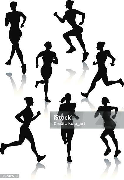 Silhouettes Of Women Jogging Stock Illustration - Download Image Now - In Silhouette, Triathlon, Active Lifestyle