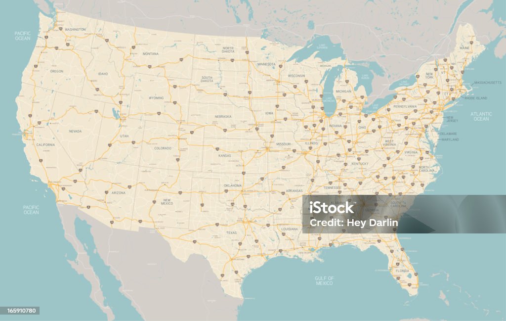 미국 하이웨이 지도 - 로열티 프리 지도 벡터 아트