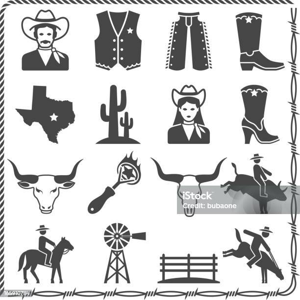 Das Leben Auf Einer Ranch Wild West Schwarzweißen Iconset Stock Vektor Art und mehr Bilder von Icon