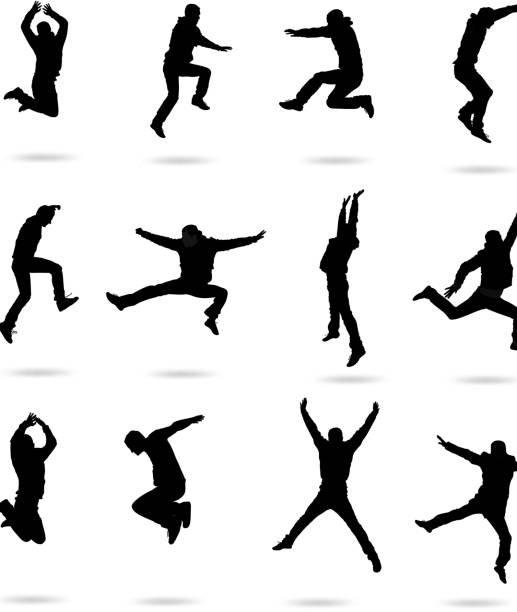 Jumping people Jumping people outline silhouette black and white adults only stock illustrations