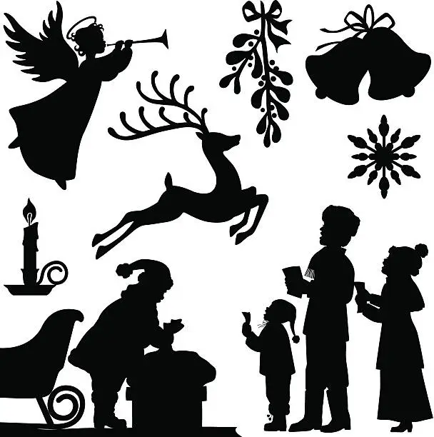Vector illustration of Christmas Silhouettes