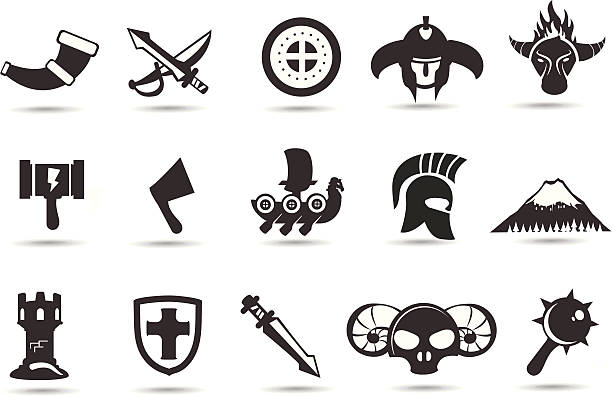 ilustraciones, imágenes clip art, dibujos animados e iconos de stock de norse viking iconos - valhalla provincial park