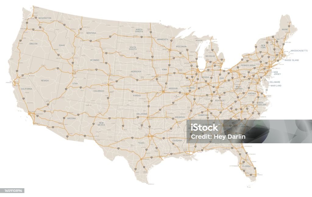 Estados Unidos mapa de estrada (apenas nos EUA - Vetor de EUA royalty-free