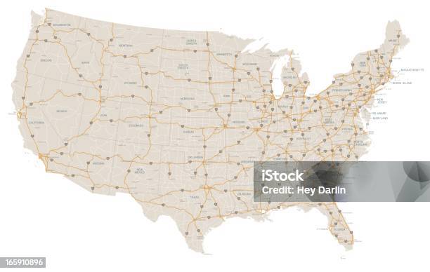 Vetores de Estados Unidos Mapa De Estrada Apenas Nos Eua e mais imagens de EUA - EUA, Mapa, Cidade