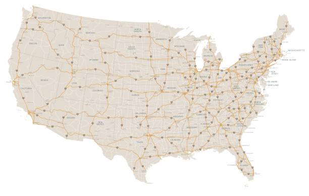 United State Highway Map (US Only) A very detailed map of the United States with freeways, major highways and major cities. Each state was drawn separately so shorelines are very detailed. american interstate stock illustrations