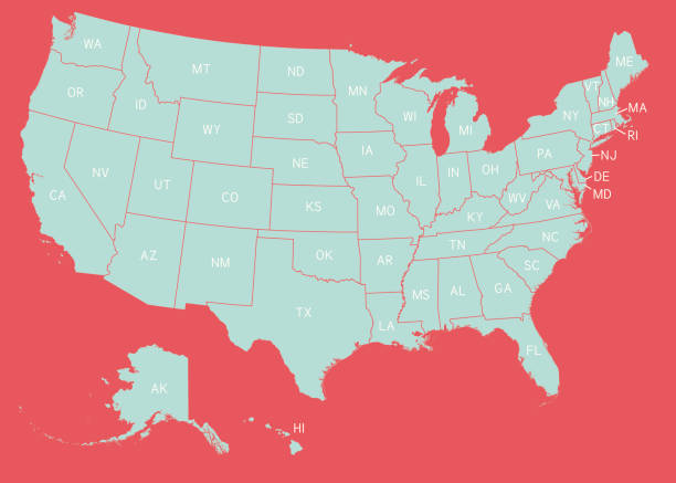 U.S. States Map A very detailed colorful map of U.S. states.  Each state was drawn separately so shorelines are very detailed. intricacy stock illustrations