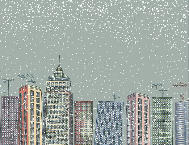 Vector illustration of Snowy Night In The City