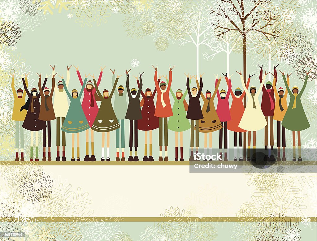 Christmas children banner Christmas card with a happy multiethnic group of children standing on a banner. Copy space. Christmas stock vector