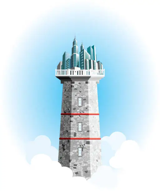 Vector illustration of city ​​on the tower