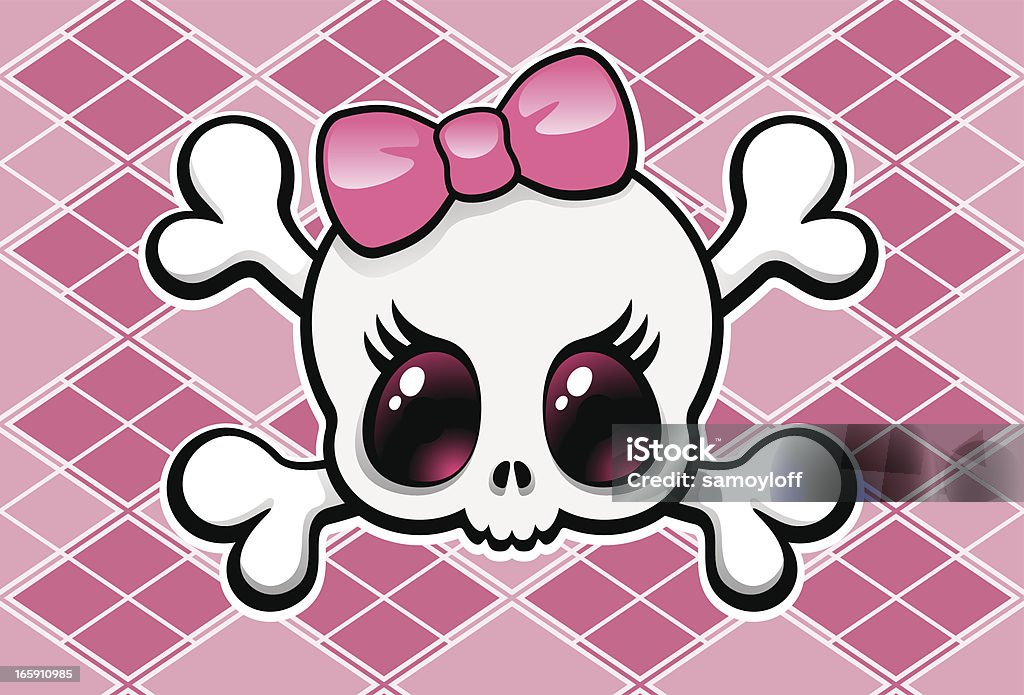 Girly Skull Cute big eyed girly skull with a pink hair bow. Seamless checkered background on separate layer. Hair Bow stock vector