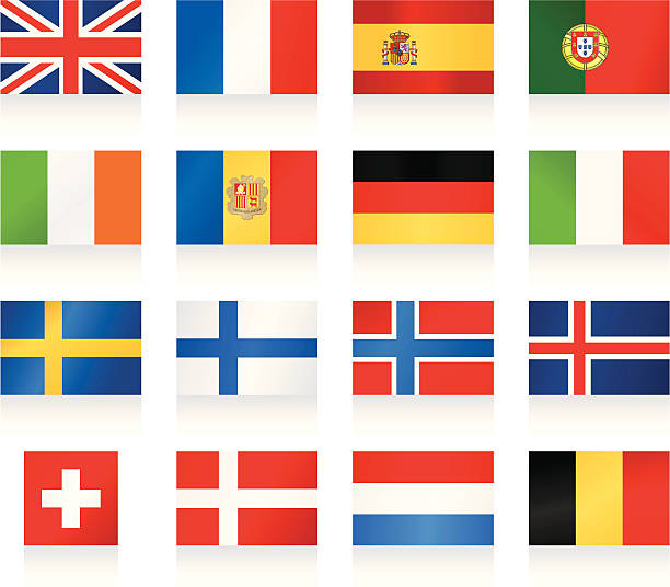 ilustrações de stock, clip art, desenhos animados e ícones de colecção de bandeiras 1-oeste e nothern europa - portugal norway