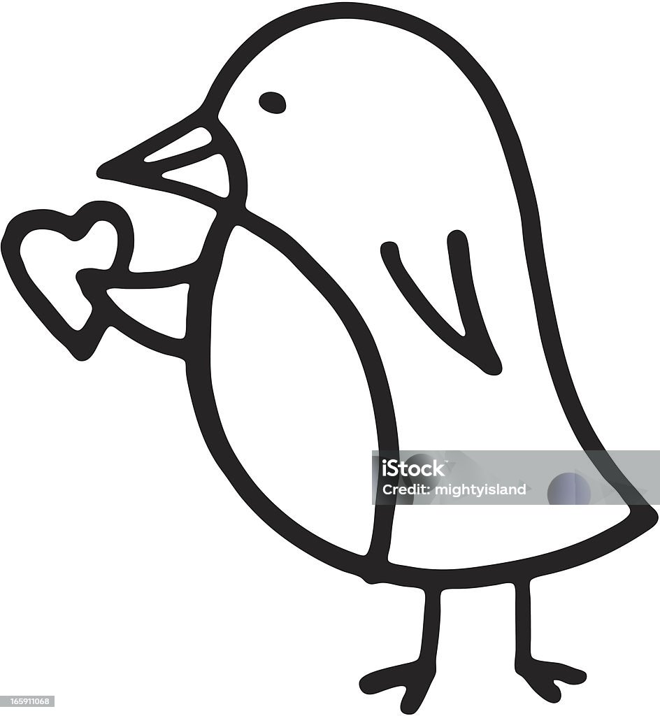 Con Chim Nhỏ Màu Đen Và Trắng Giữ Một Trái Tim Hình minh họa Sẵn ...
