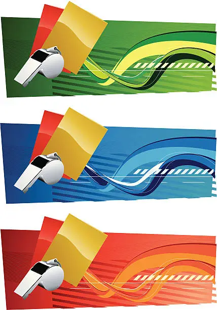 Vector illustration of Soccer banners with whistle and cards