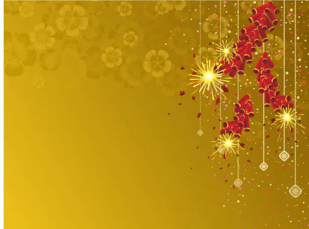 Vector illustration of Yellow background with firecrackers