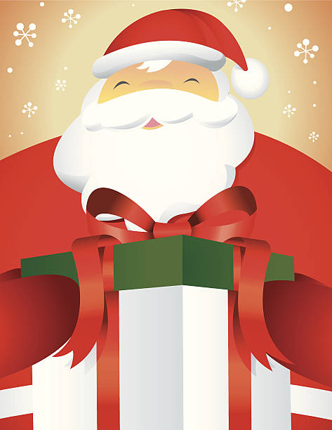 ilustrações, clipart, desenhos animados e ícones de o papai noel com caixa de presente - christmas present senior men surprise gift box