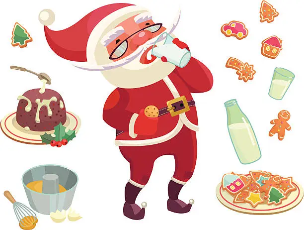 Vector illustration of Christmas set with Santa