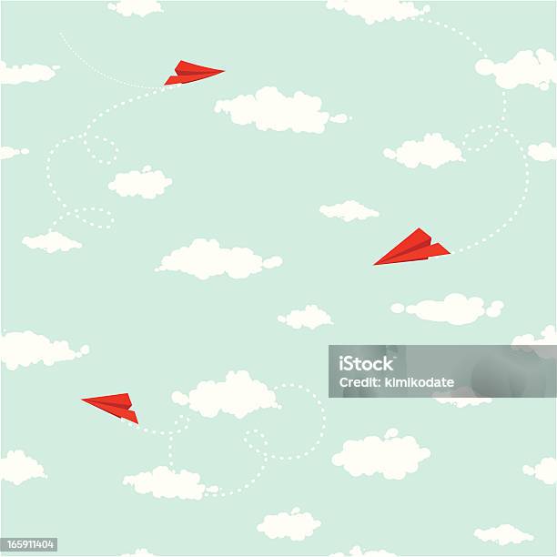 Wolken Nahtlose Muster Mit Papier Flugzeuge Stock Vektor Art und mehr Bilder von Muster - Muster, Flugzeug, Papierflugzeug
