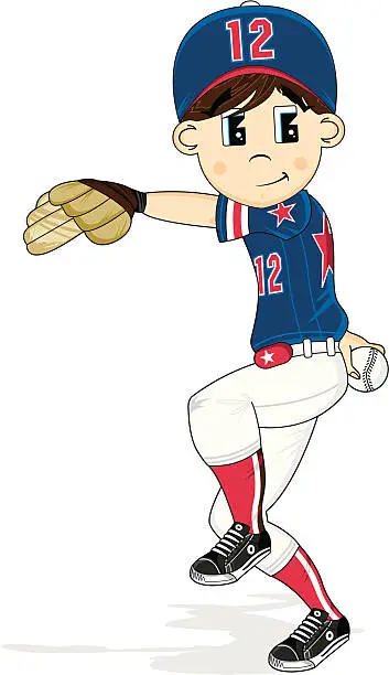 Vector illustration of Cute Youth League Baseball Pitcher